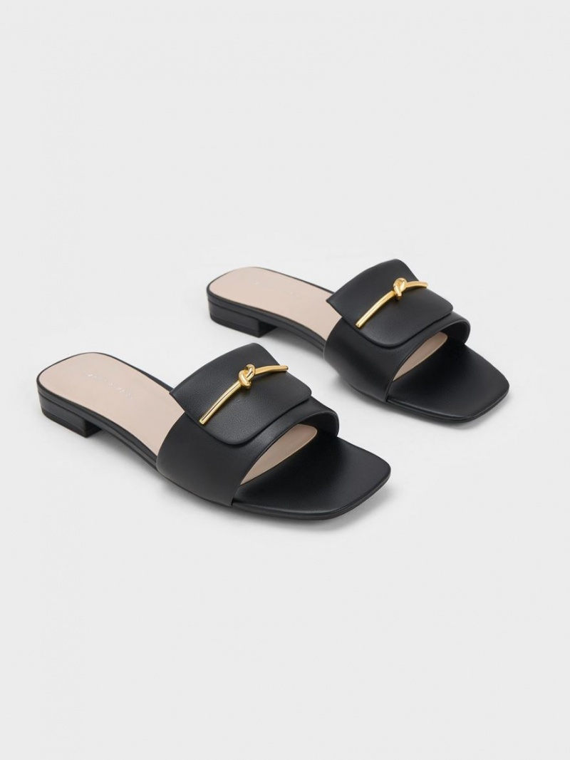 Σανδάλια Slide Charles And Keith Knotted Accent μαυρα | 49783-LWKC