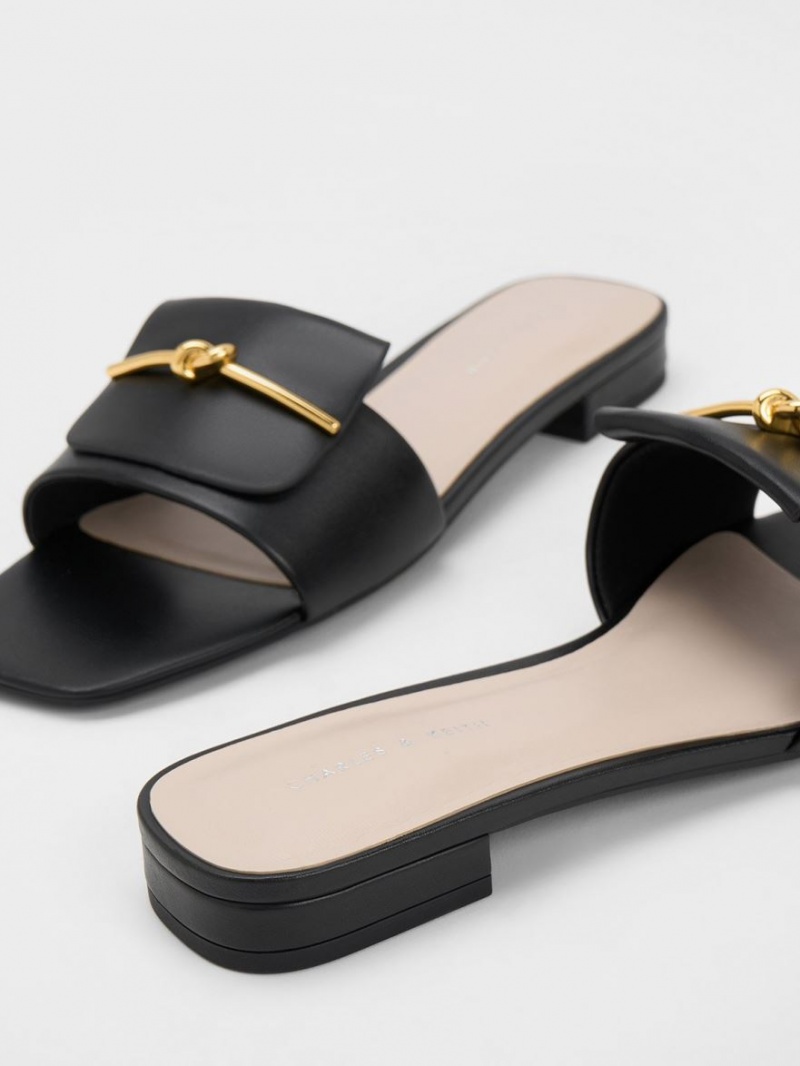 Σανδάλια Slide Charles And Keith Knotted Accent μαυρα | 49783-LWKC