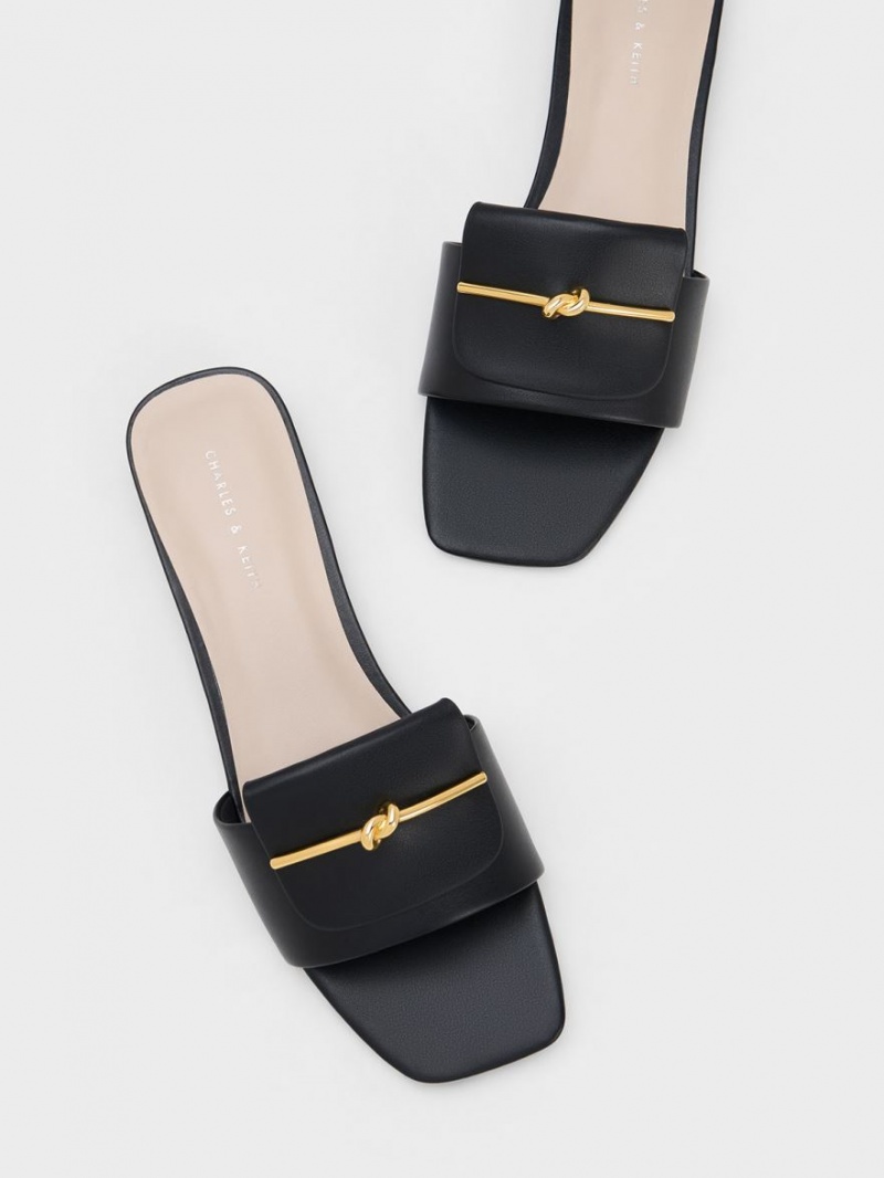 Σανδάλια Slide Charles And Keith Knotted Accent μαυρα | 49783-LWKC