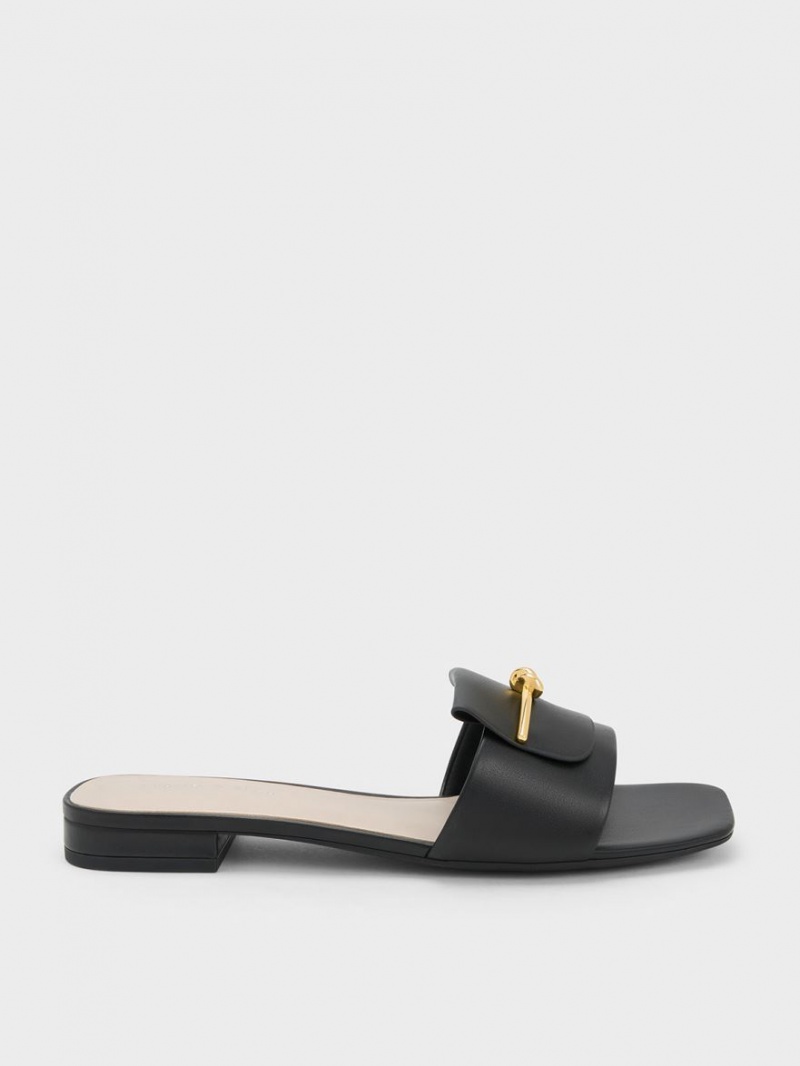 Σανδάλια Slide Charles And Keith Knotted Accent μαυρα | 49783-LWKC