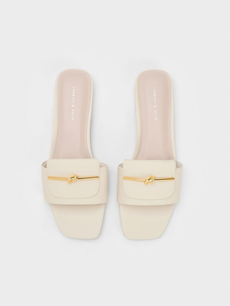 Σανδάλια Slide Charles And Keith Knotted Accent κρέμα | 92731-PHMS