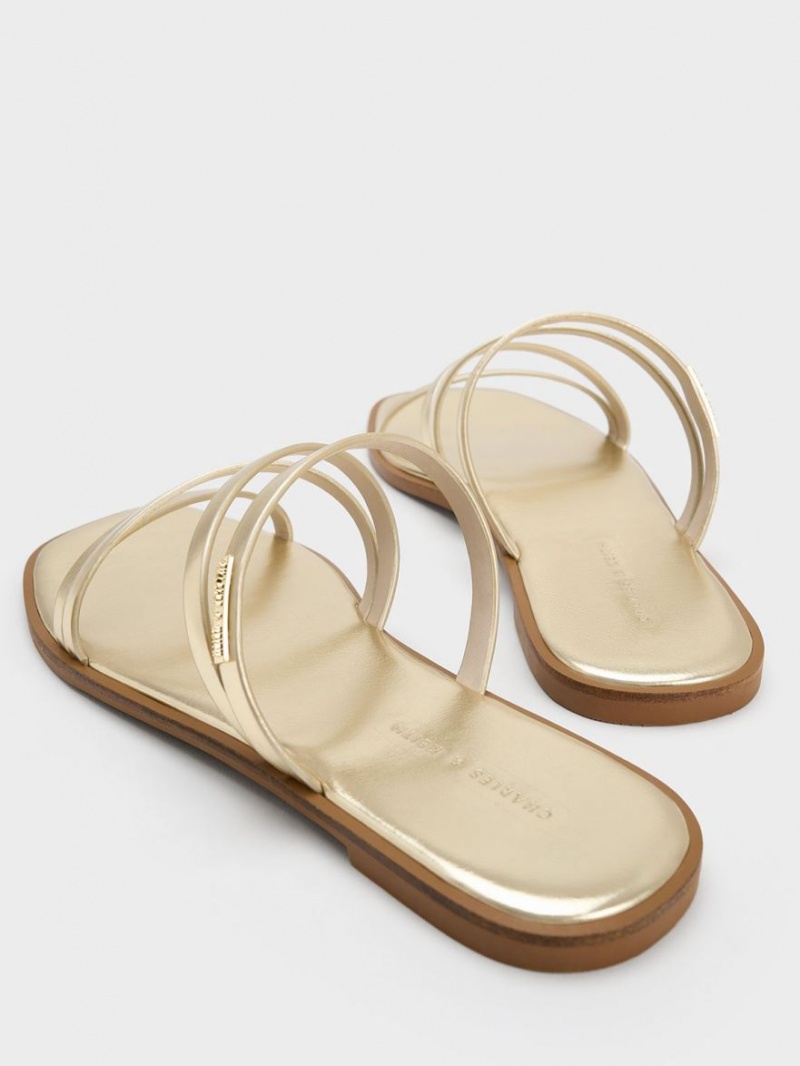 Σανδάλια Slide Charles And Keith Lliana Metallic strappy χρυσο χρωμα | 26957-JCFK