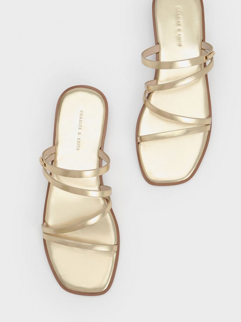 Σανδάλια Slide Charles And Keith Lliana Metallic strappy χρυσο χρωμα | 26957-JCFK