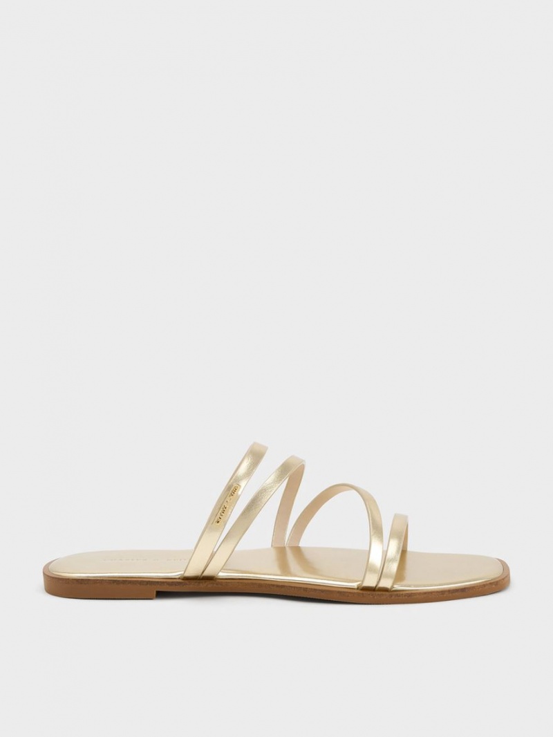 Σανδάλια Slide Charles And Keith Lliana Metallic strappy χρυσο χρωμα | 26957-JCFK