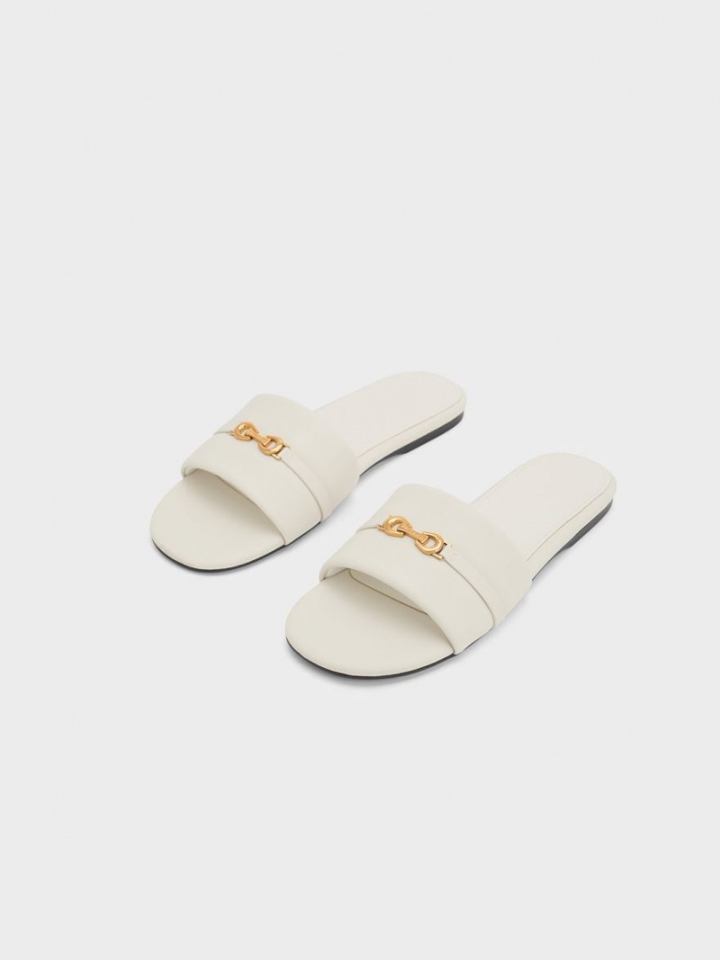Σανδάλια Slide Charles And Keith Metallic Accent Round-toe ασπρα | 65743-ZNKJ