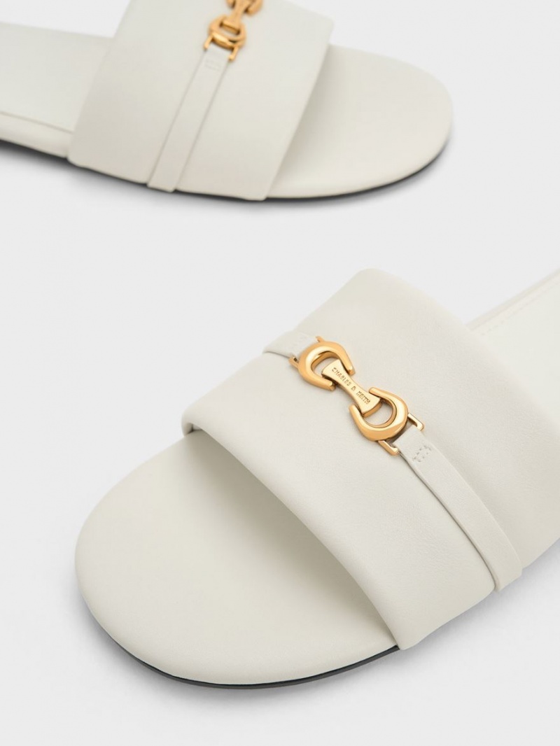 Σανδάλια Slide Charles And Keith Metallic Accent Round-toe ασπρα | 65743-ZNKJ