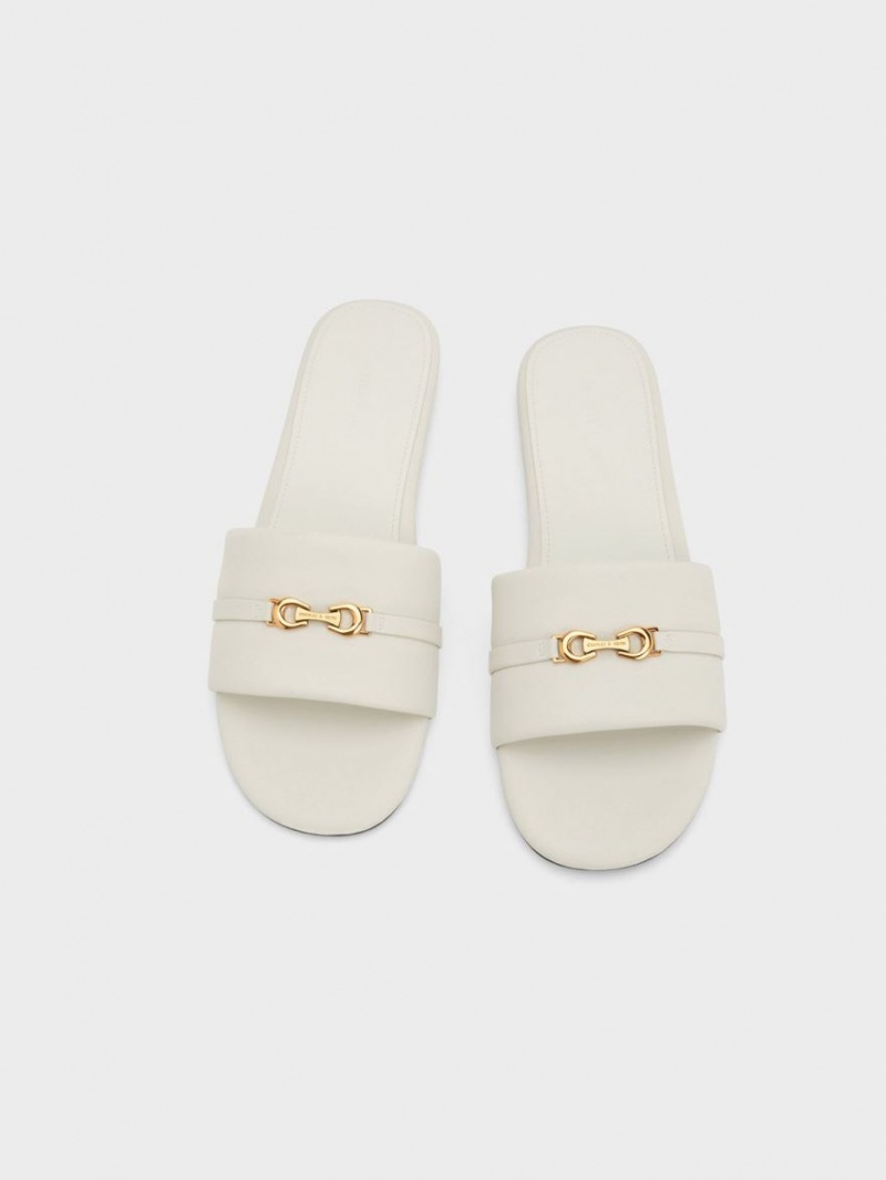 Σανδάλια Slide Charles And Keith Metallic Accent Round-toe ασπρα | 65743-ZNKJ