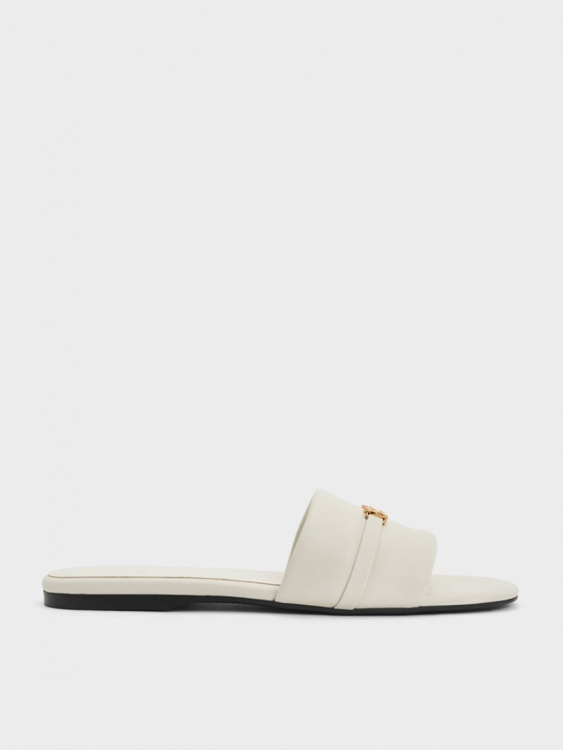 Σανδάλια Slide Charles And Keith Metallic Accent Round-toe ασπρα | 65743-ZNKJ