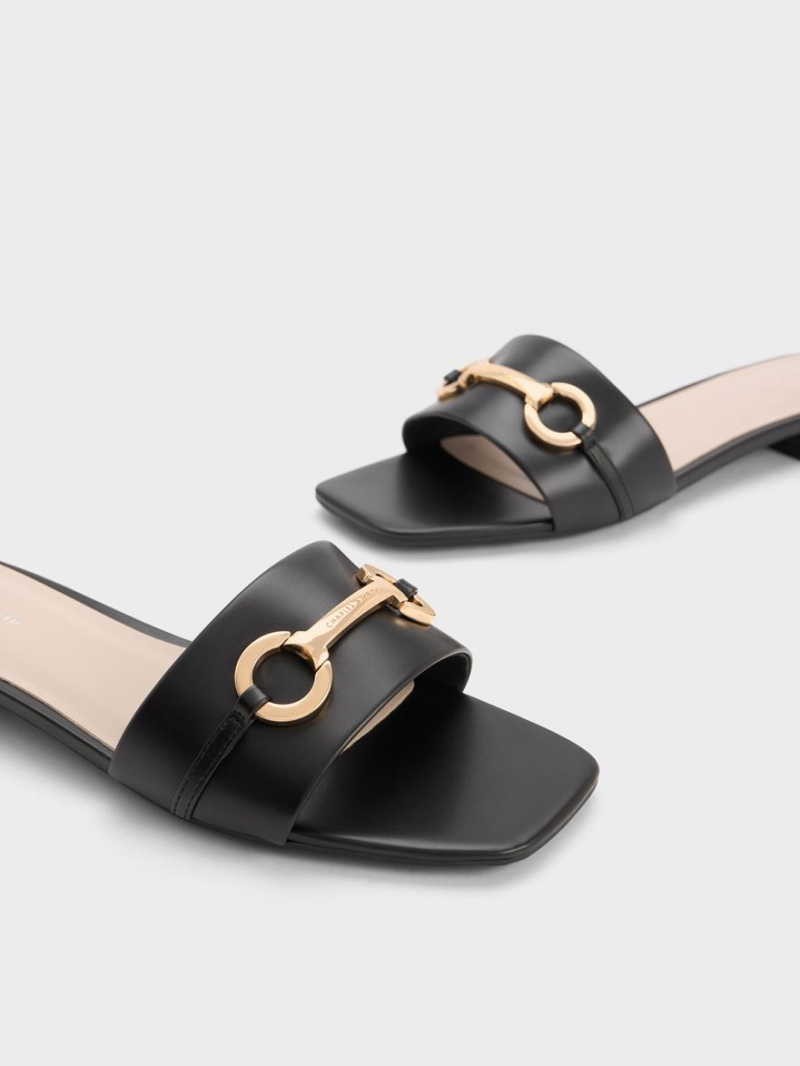 Σανδάλια Slide Charles And Keith Metallic Bar μαυρα | 24019-NYAH