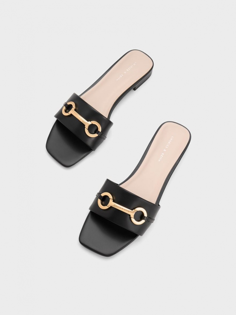 Σανδάλια Slide Charles And Keith Metallic Bar μαυρα | 24019-NYAH