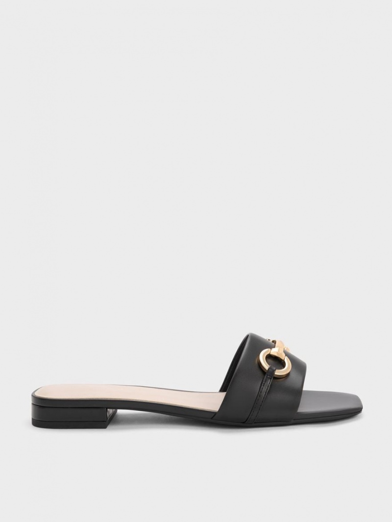 Σανδάλια Slide Charles And Keith Metallic Bar μαυρα | 24019-NYAH