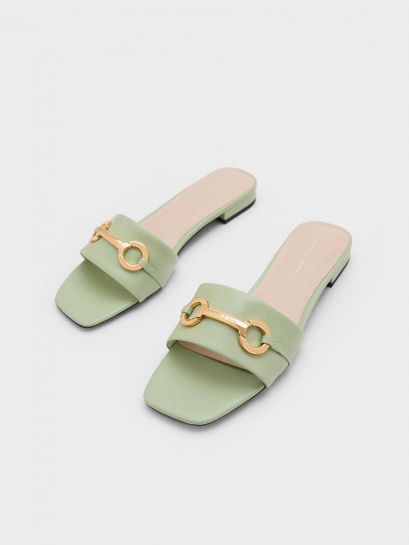 Σανδάλια Slide Charles And Keith Metallic Bar μεντα | 01863-VAQE