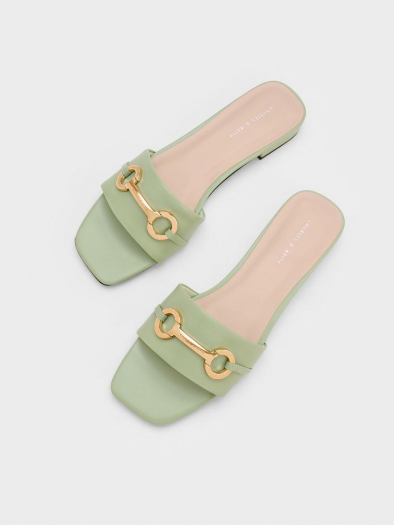 Σανδάλια Slide Charles And Keith Metallic Bar μεντα | 01863-VAQE