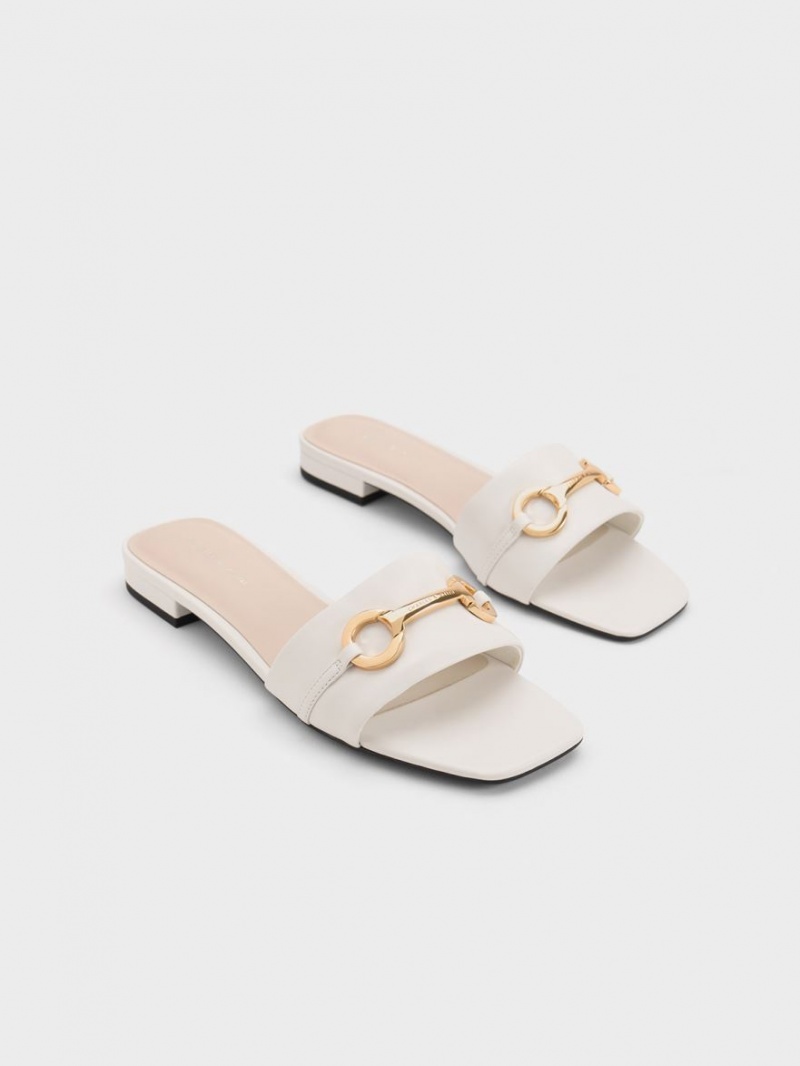 Σανδάλια Slide Charles And Keith Metallic Bar ασπρα | 09145-IJMY