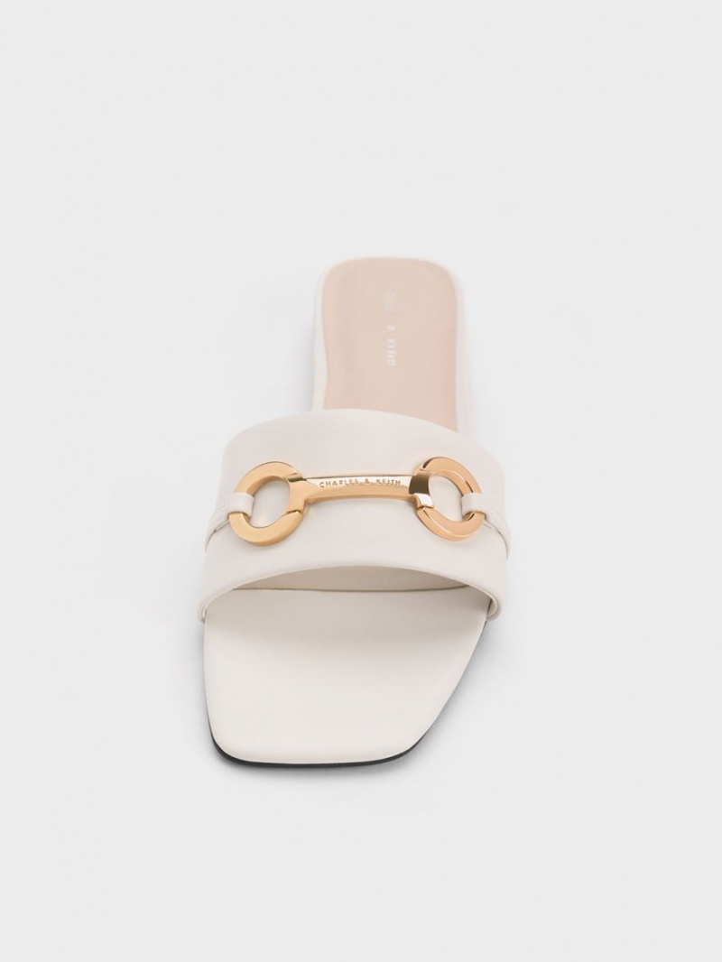 Σανδάλια Slide Charles And Keith Metallic Bar ασπρα | 09145-IJMY