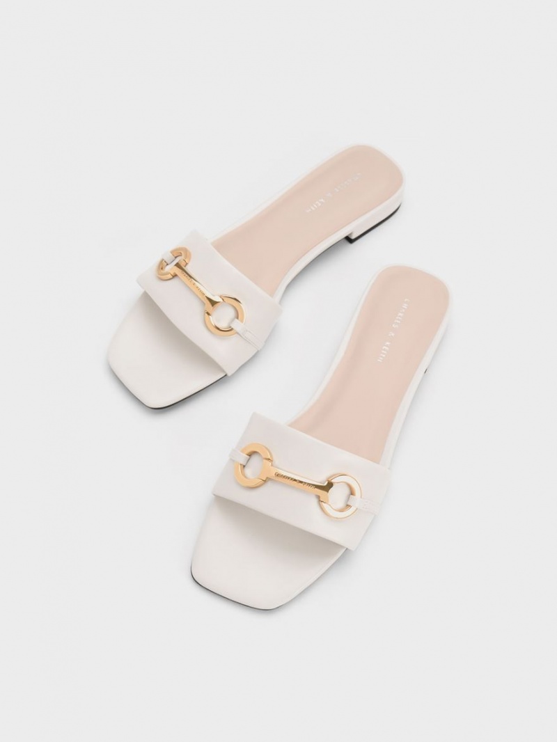 Σανδάλια Slide Charles And Keith Metallic Bar ασπρα | 09145-IJMY