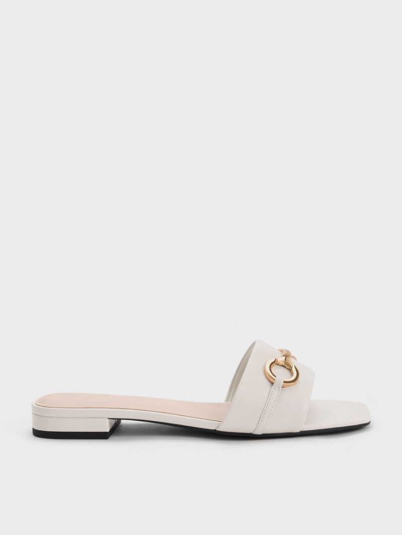 Σανδάλια Slide Charles And Keith Metallic Bar ασπρα | 09145-IJMY