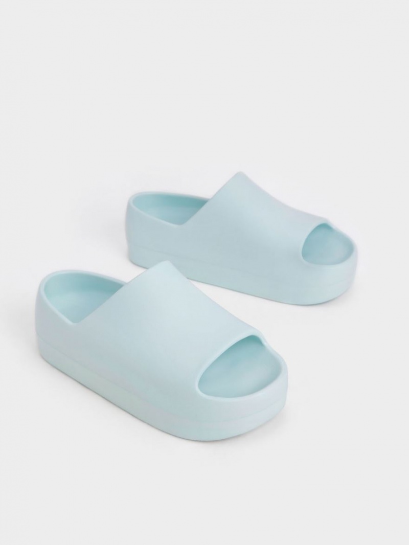 Σανδάλια Slide Charles And Keith Morgan flatforms ανοιχτο μπλε | 04658-TJHP