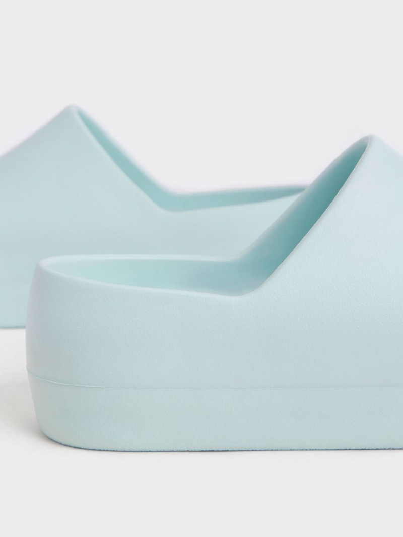 Σανδάλια Slide Charles And Keith Morgan flatforms ανοιχτο μπλε | 04658-TJHP