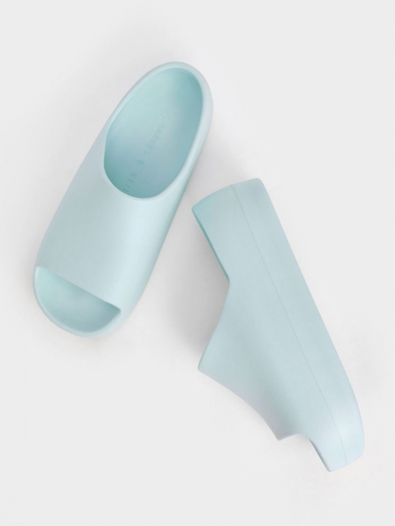 Σανδάλια Slide Charles And Keith Morgan flatforms ανοιχτο μπλε | 04658-TJHP