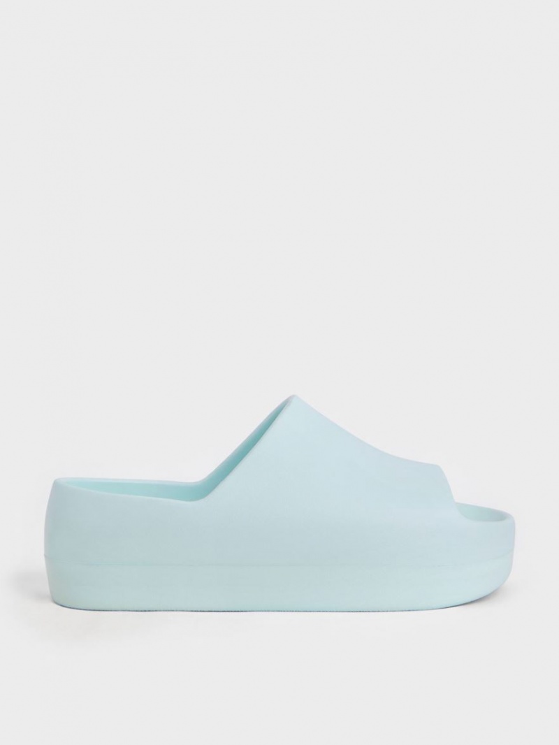 Σανδάλια Slide Charles And Keith Morgan flatforms ανοιχτο μπλε | 04658-TJHP