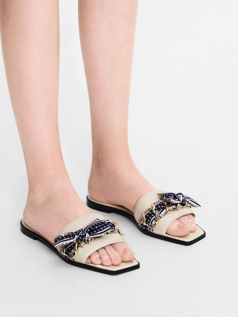 Σανδάλια Slide Charles And Keith Printed Fabric Scarf δερματινα κρέμα | 91764-YWGQ