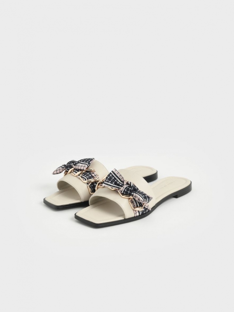 Σανδάλια Slide Charles And Keith Printed Fabric Scarf δερματινα κρέμα | 91764-YWGQ