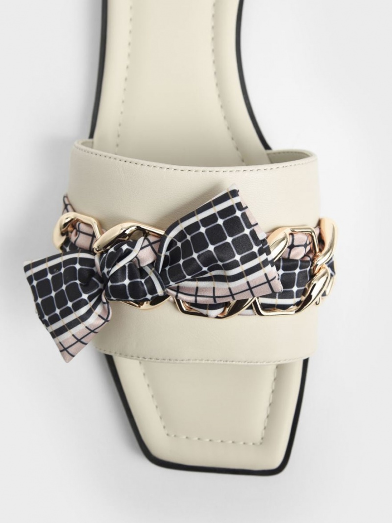 Σανδάλια Slide Charles And Keith Printed Fabric Scarf δερματινα κρέμα | 91764-YWGQ