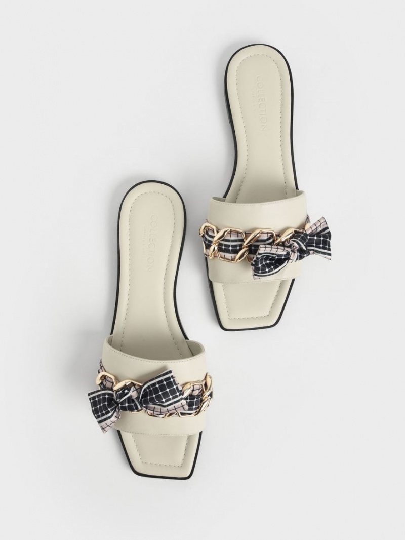 Σανδάλια Slide Charles And Keith Printed Fabric Scarf δερματινα κρέμα | 91764-YWGQ
