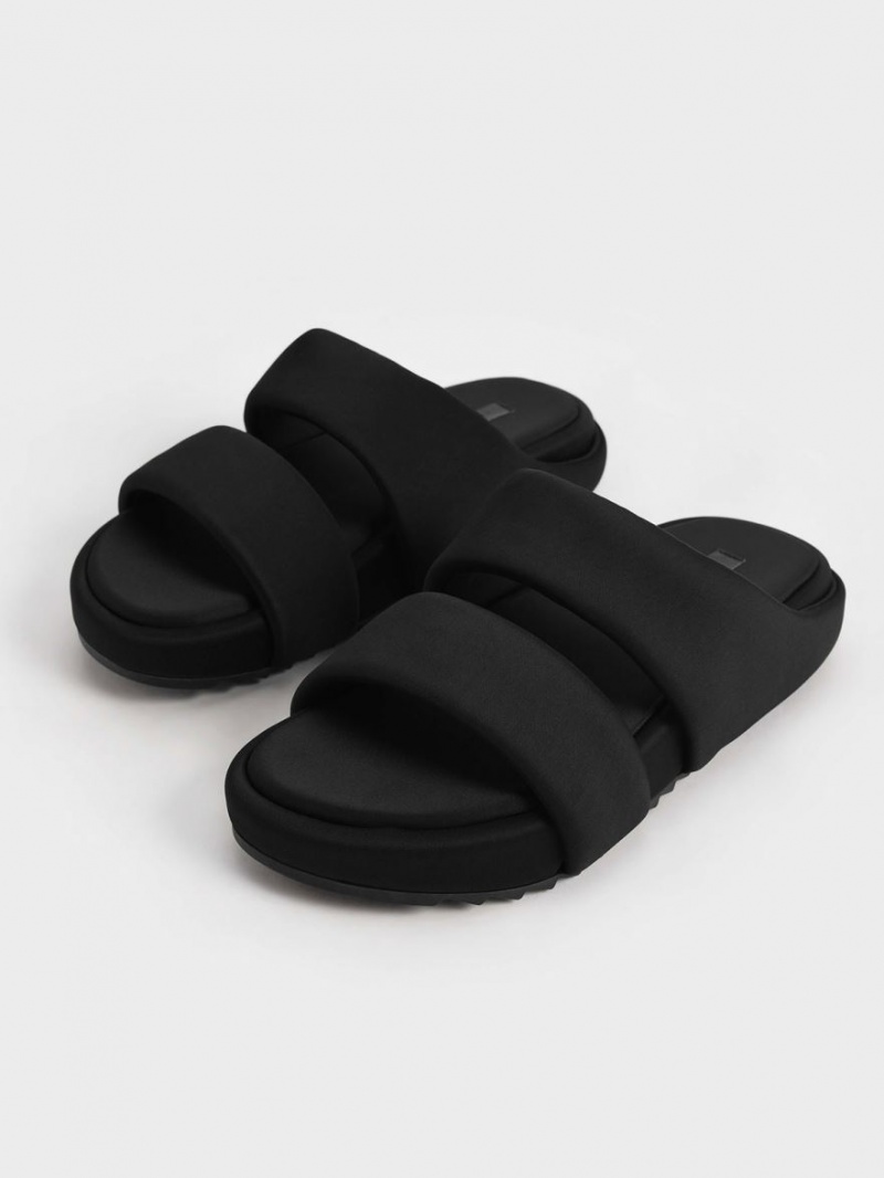 Σανδάλια Slide Charles And Keith Recycled Polyester Με Επένδυση μαυρα | 26319-NUJE