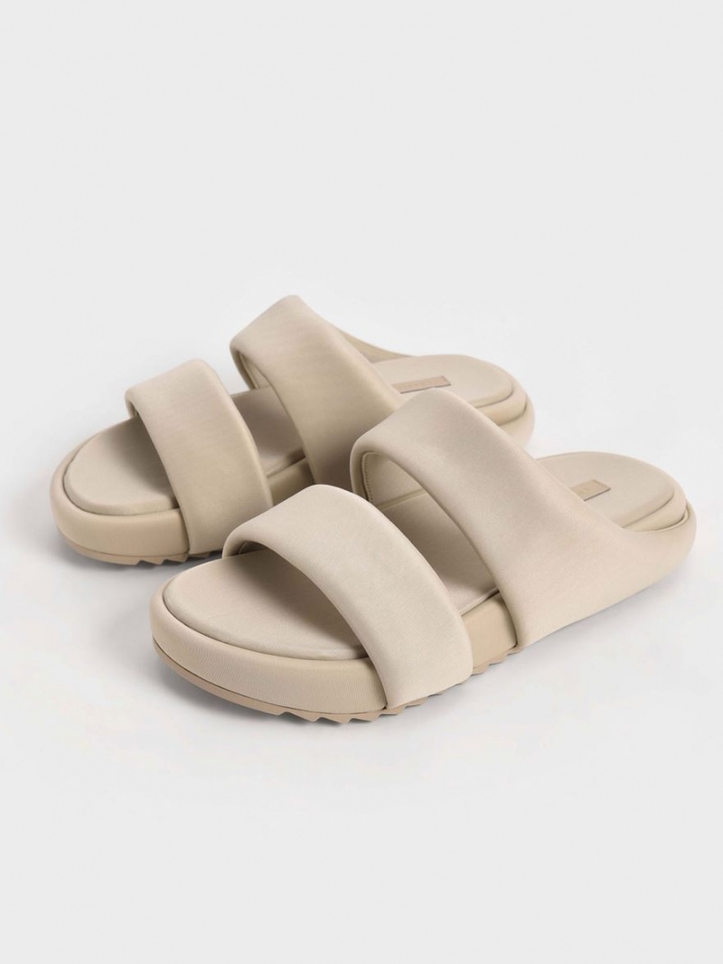 Σανδάλια Slide Charles And Keith Recycled Polyester Με Επένδυση Μπεζ | 63047-NDCJ