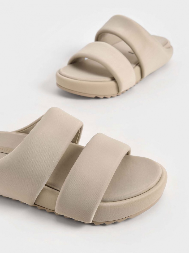 Σανδάλια Slide Charles And Keith Recycled Polyester Με Επένδυση Μπεζ | 63047-NDCJ