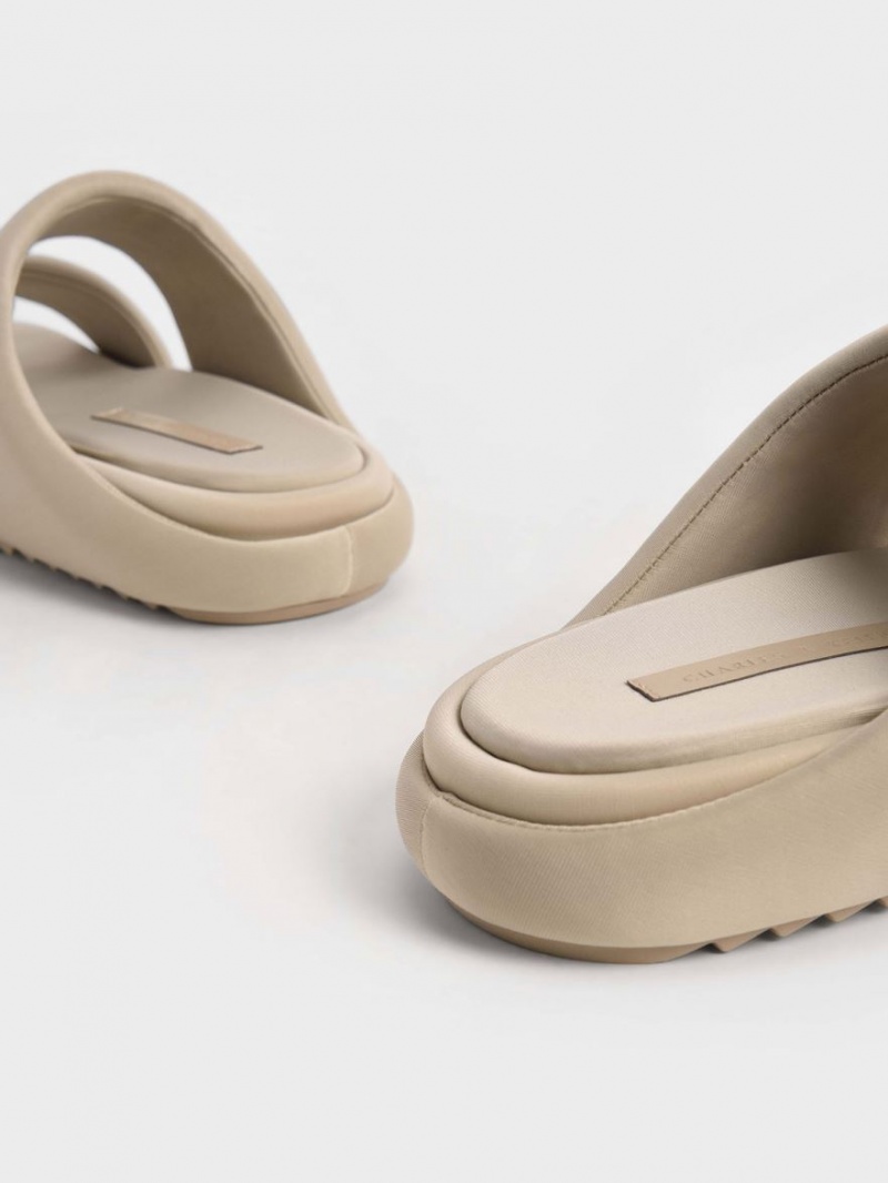 Σανδάλια Slide Charles And Keith Recycled Polyester Με Επένδυση Μπεζ | 63047-NDCJ