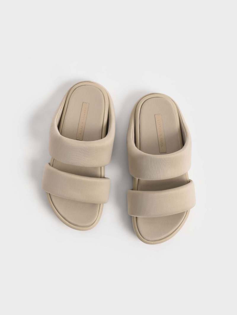 Σανδάλια Slide Charles And Keith Recycled Polyester Με Επένδυση Μπεζ | 63047-NDCJ