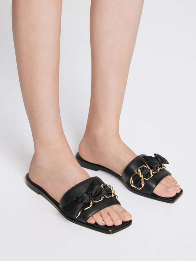 Σανδάλια Slide Charles And Keith Satin Scarf δερματινα μαυρα | 04129-FSQG