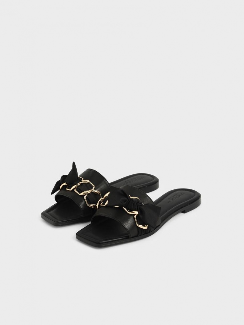 Σανδάλια Slide Charles And Keith Satin Scarf δερματινα μαυρα | 04129-FSQG