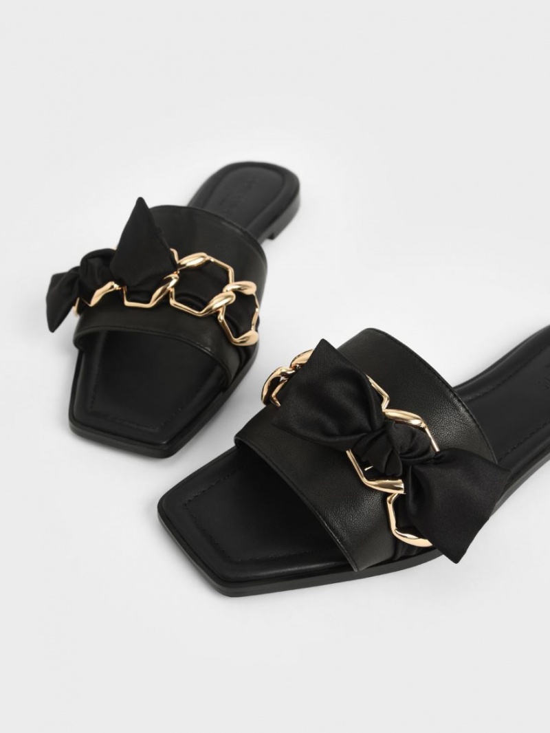 Σανδάλια Slide Charles And Keith Satin Scarf δερματινα μαυρα | 04129-FSQG