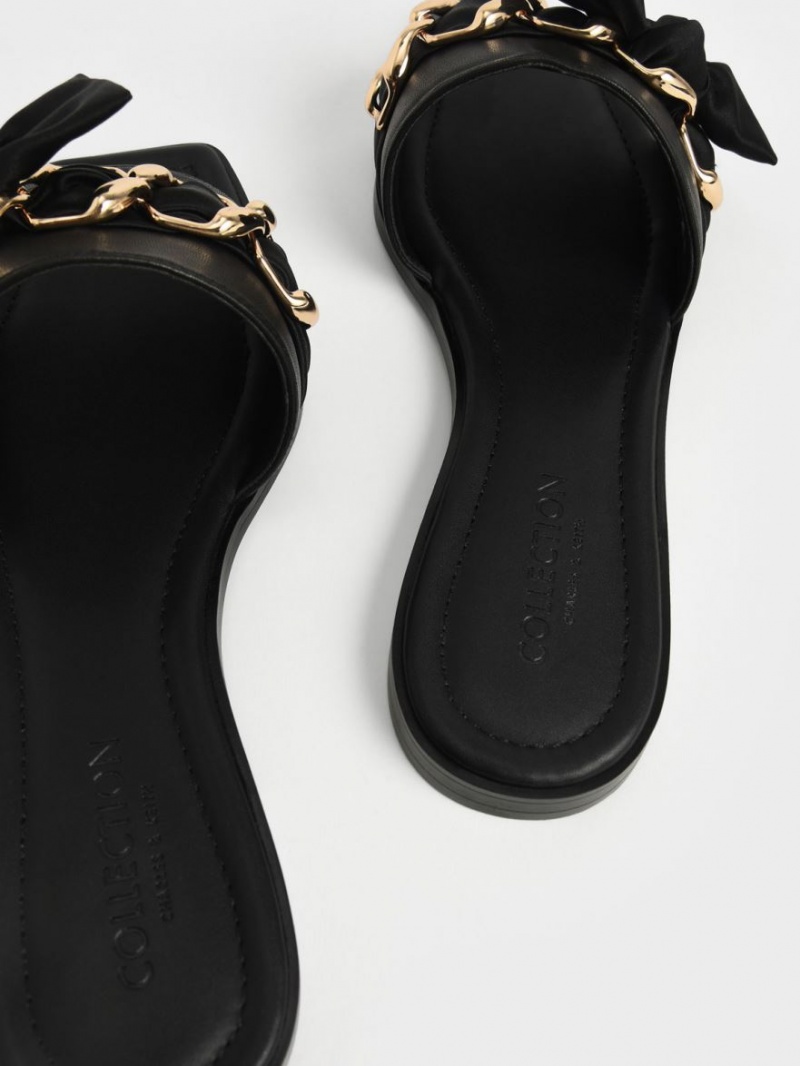 Σανδάλια Slide Charles And Keith Satin Scarf δερματινα μαυρα | 04129-FSQG