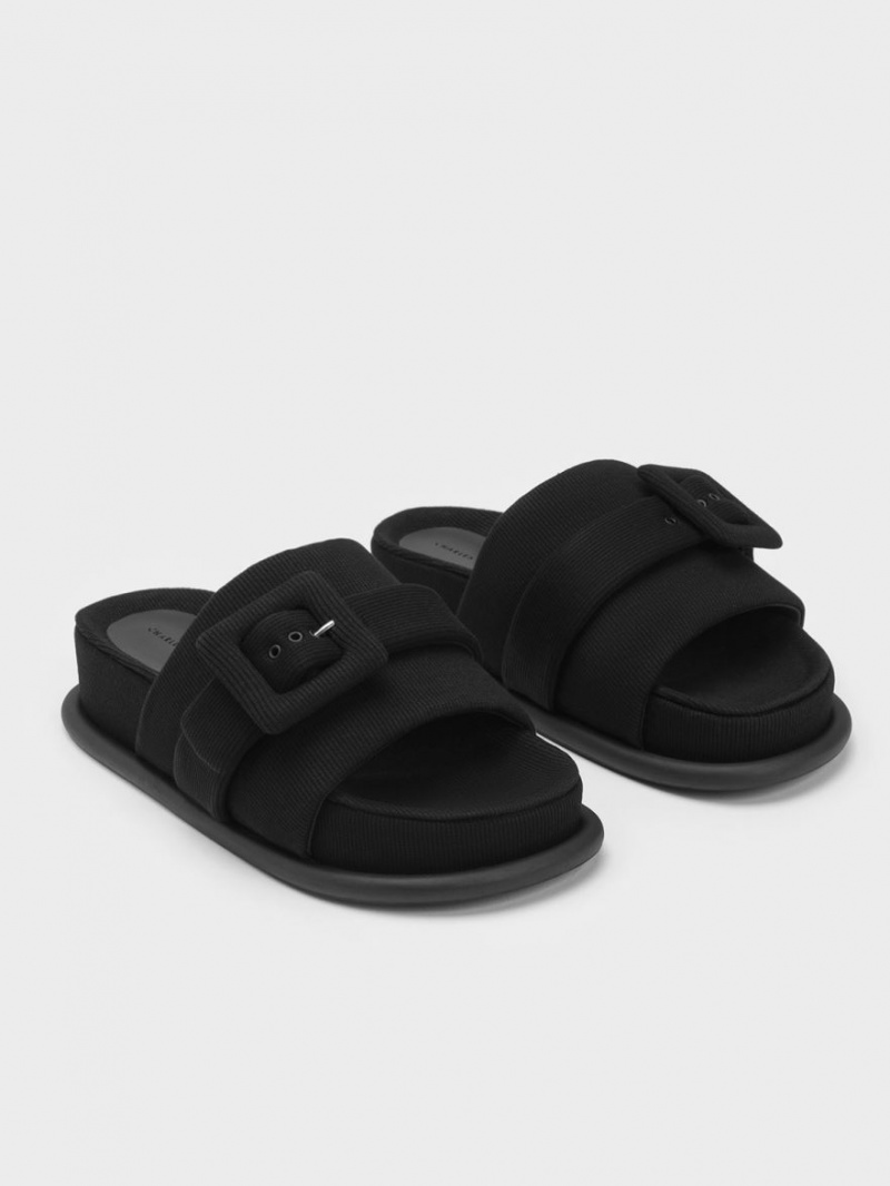 Σανδάλια Slide Charles And Keith Sinead Woven Buckled μαυρα | 94130-IGNL