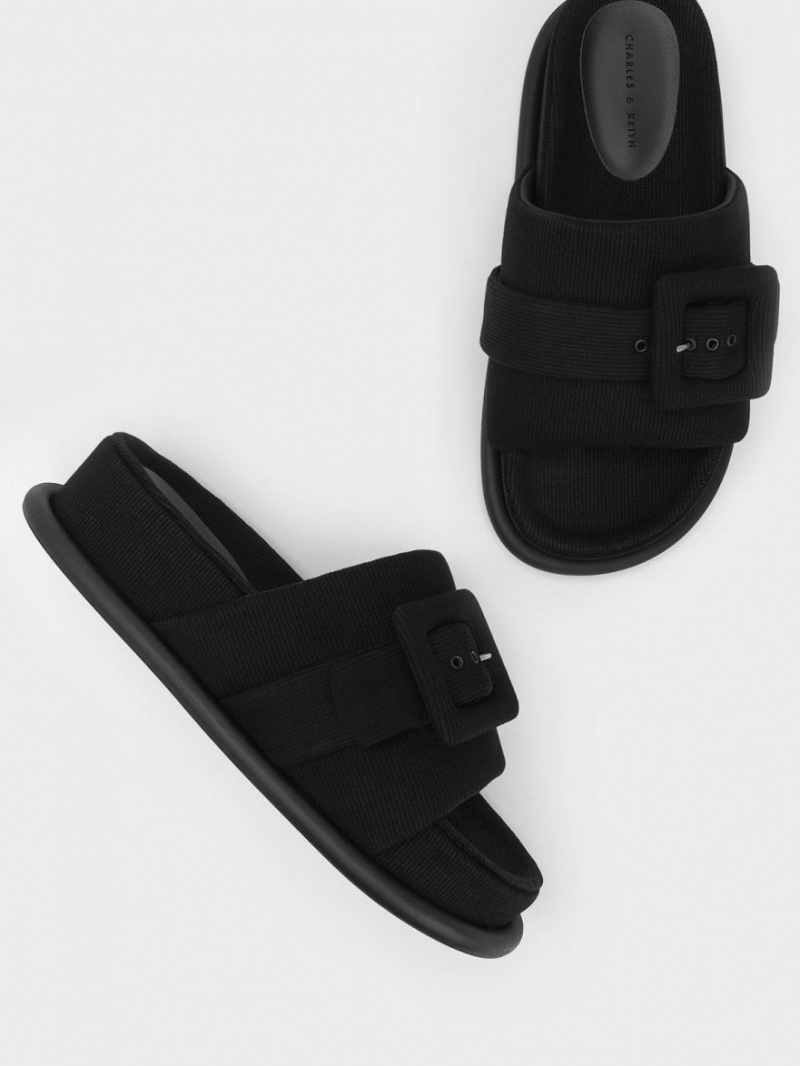 Σανδάλια Slide Charles And Keith Sinead Woven Buckled μαυρα | 94130-IGNL
