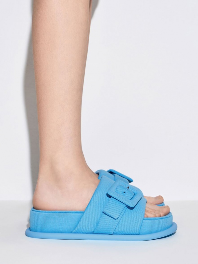 Σανδάλια Slide Charles And Keith Sinead Woven Buckled μπλε | 16854-WOHN