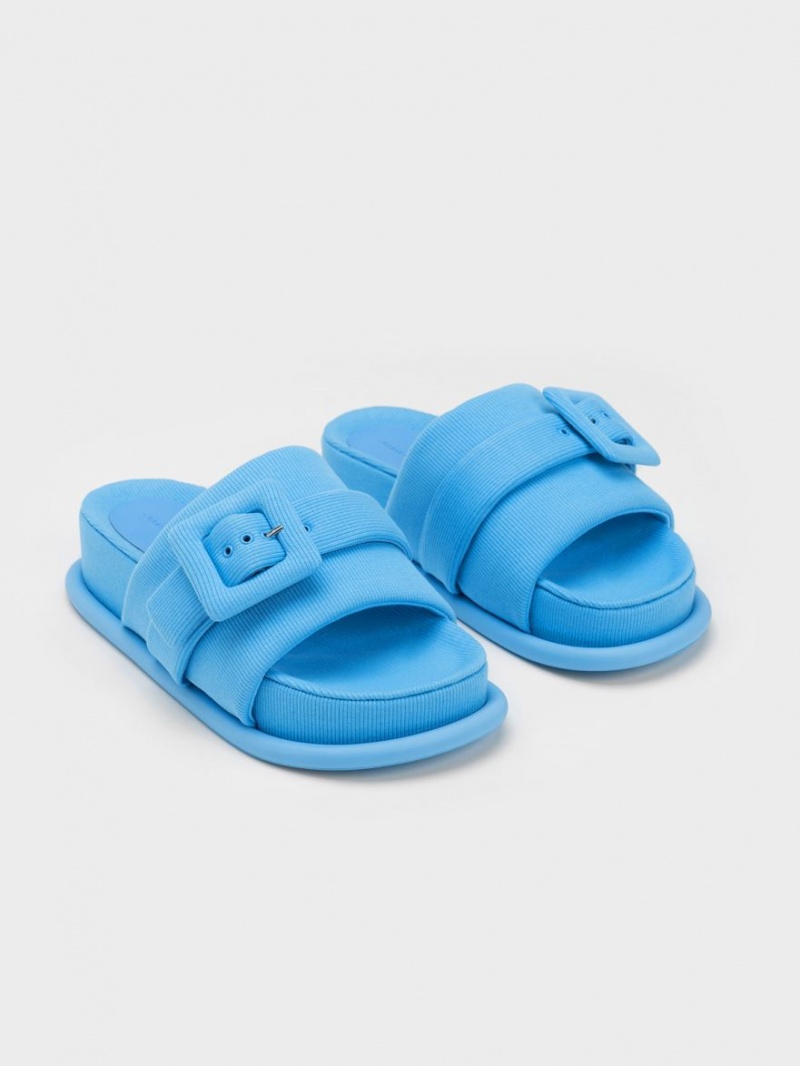 Σανδάλια Slide Charles And Keith Sinead Woven Buckled μπλε | 16854-WOHN