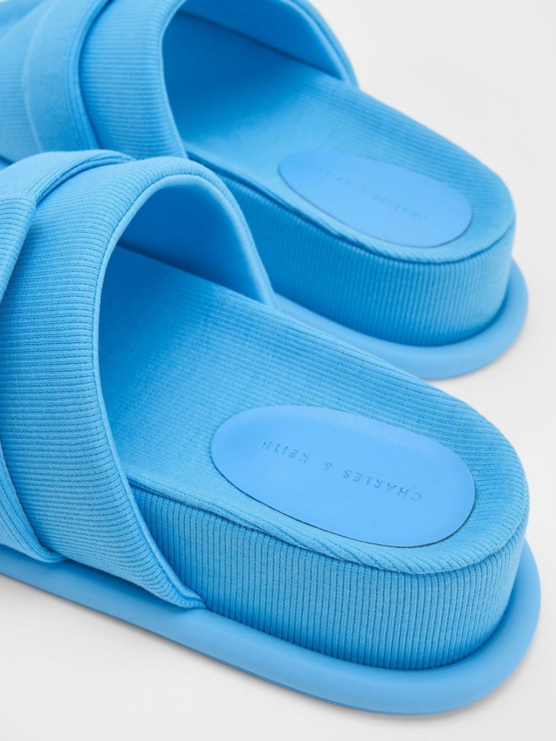 Σανδάλια Slide Charles And Keith Sinead Woven Buckled μπλε | 16854-WOHN