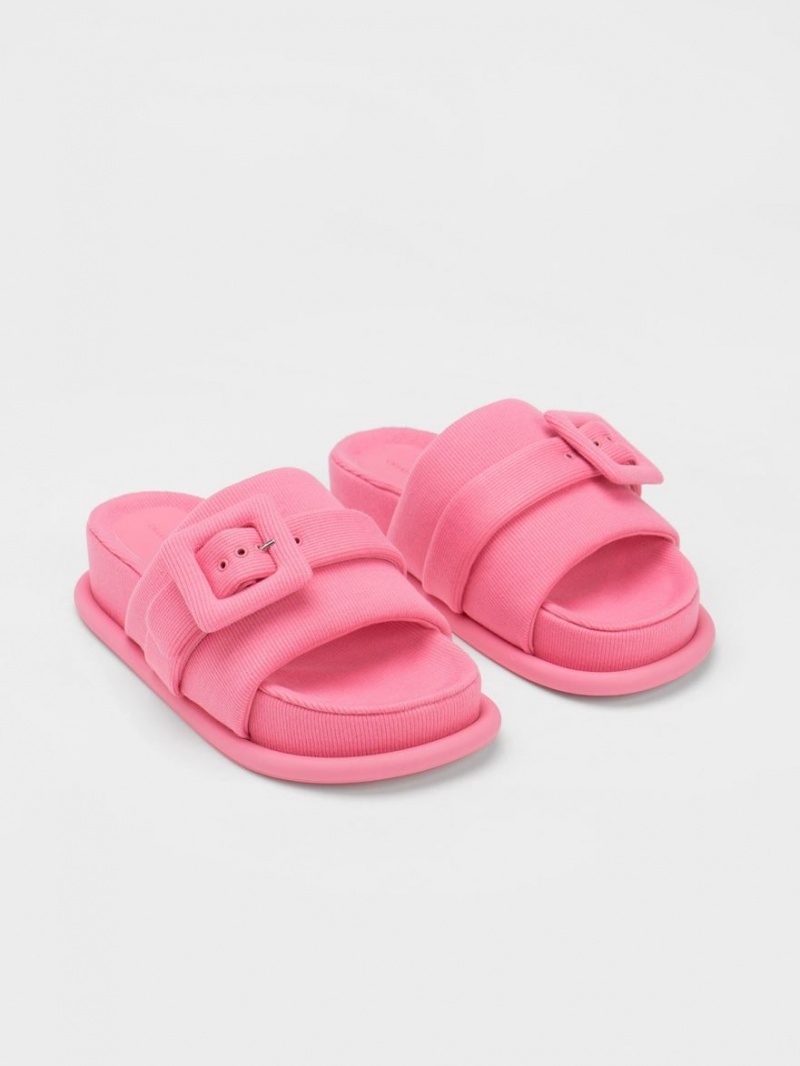 Σανδάλια Slide Charles And Keith Sinead Woven Buckled ροζ | 26137-VIFZ