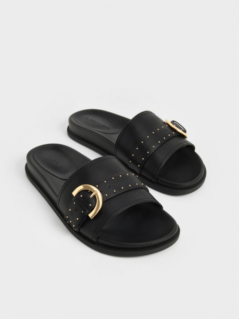 Σανδάλια Slide Charles And Keith Studded πόρπης μαυρα | 23069-JSOV