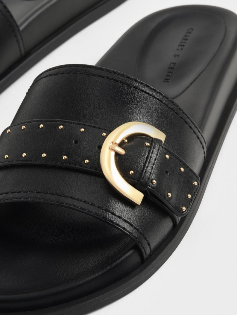 Σανδάλια Slide Charles And Keith Studded πόρπης μαυρα | 23069-JSOV