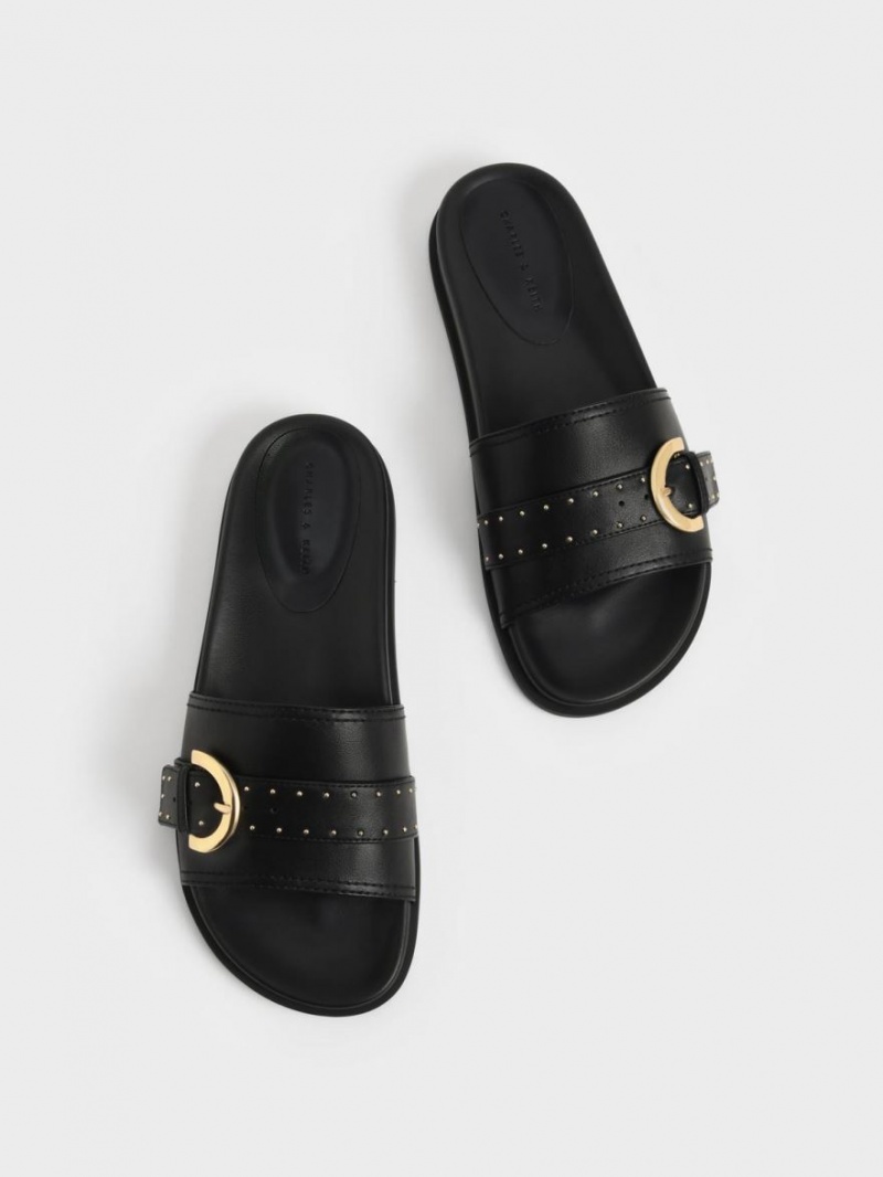 Σανδάλια Slide Charles And Keith Studded πόρπης μαυρα | 23069-JSOV
