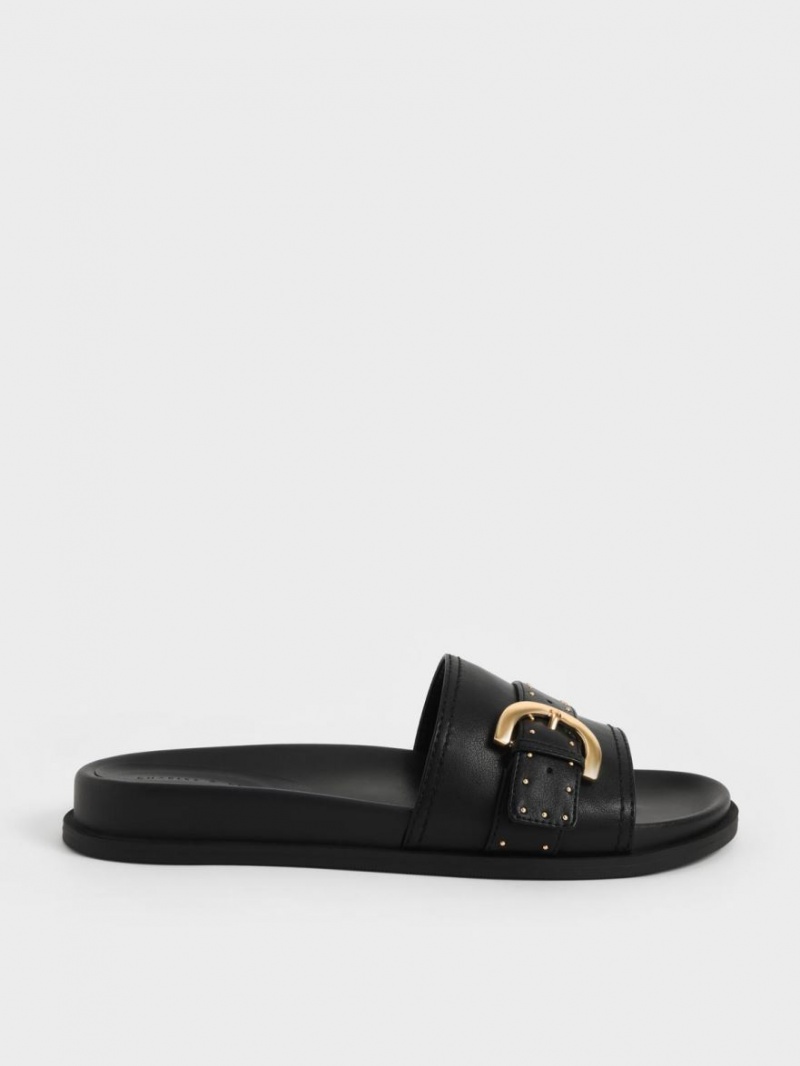 Σανδάλια Slide Charles And Keith Studded πόρπης μαυρα | 23069-JSOV