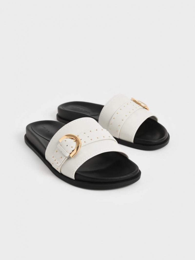 Σανδάλια Slide Charles And Keith Studded πόρπης ασπρα | 96751-VEKU