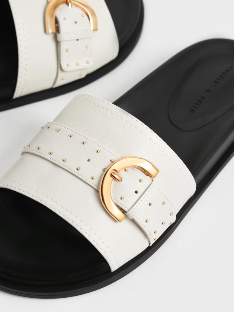 Σανδάλια Slide Charles And Keith Studded πόρπης ασπρα | 96751-VEKU